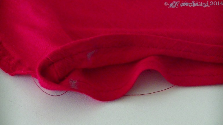 The other side of the neckline marked with chalked alter points.