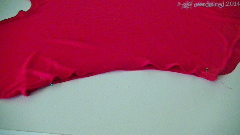 Neckline pinned at the marked alter points.