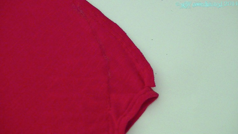 The chalk line stitched through, creating a new shoulder seam.