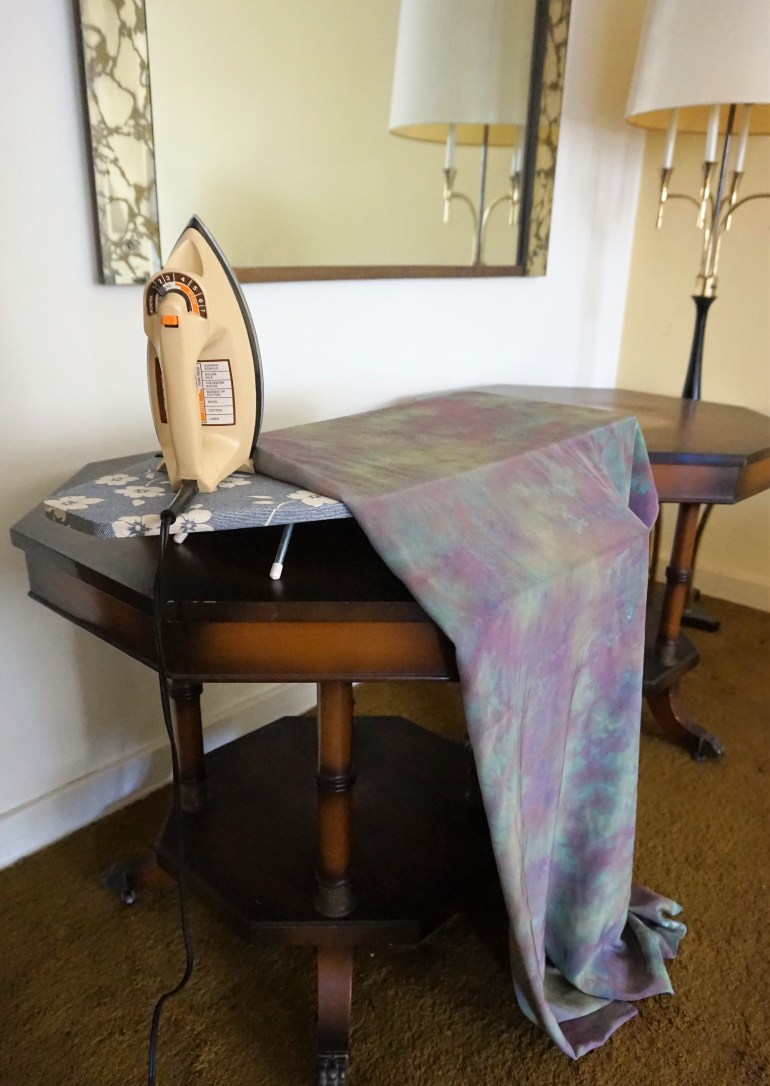 My ironing station, with the silk shantung from Mood gracing it.